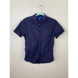 Steel & Jelly London Mens Navy Triangles Short Sleeve Button-Up Shirt S Cotton